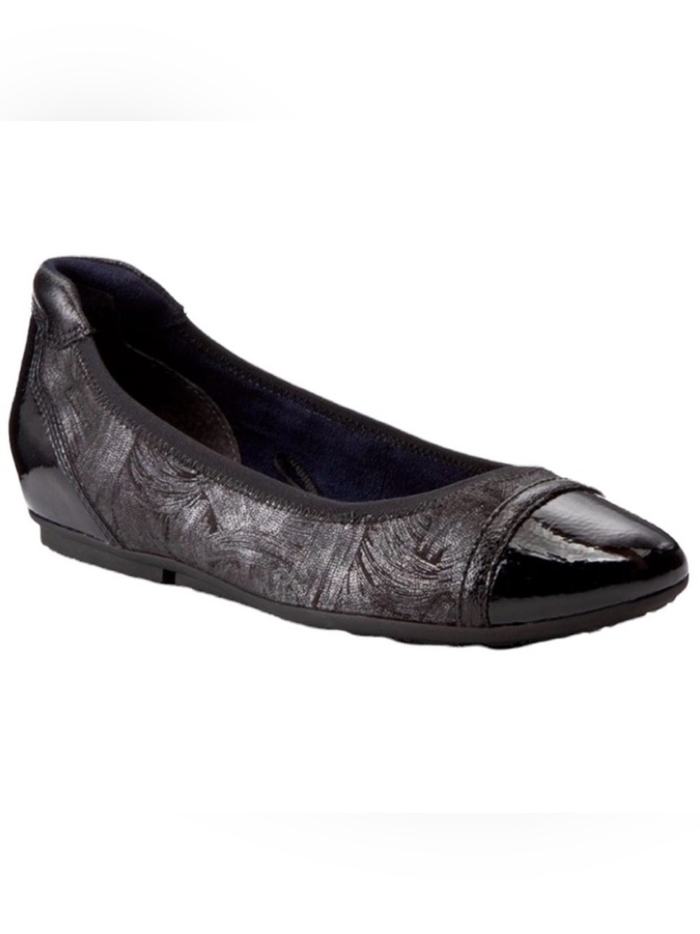 TAMARIS | Black Comb Patent Leather Captoe Brushed Silver Ballerina Flat size 37